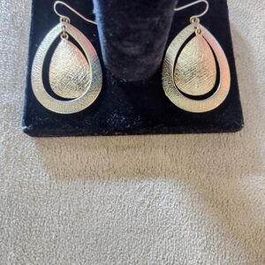 Gold tone teardrop dangle earrings with fish hook backing